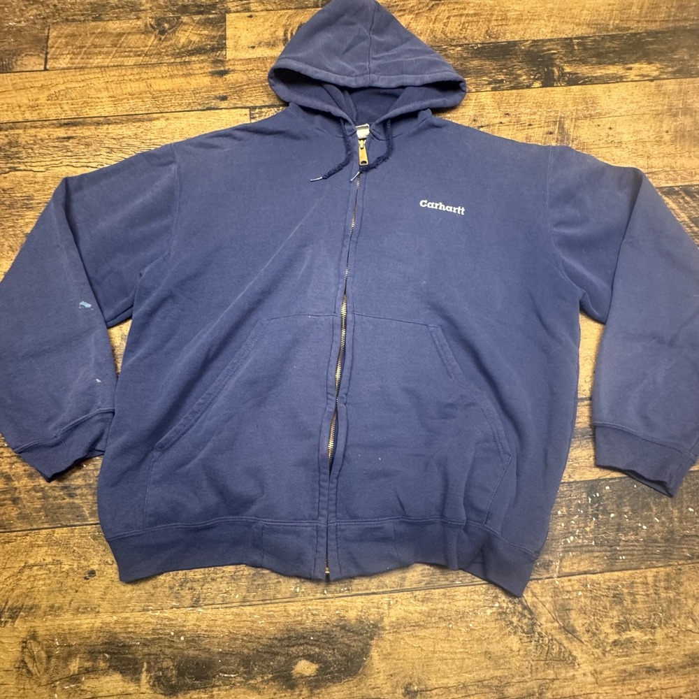 Carhartt Navy Blue Full Zip Hoodie Sweatshirt Mens‎ XL Workwear Casual K122
